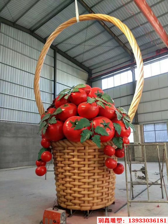玻璃鋼番茄籃子雕塑 西紅柿籃雕塑 廠家定制果籃雕塑