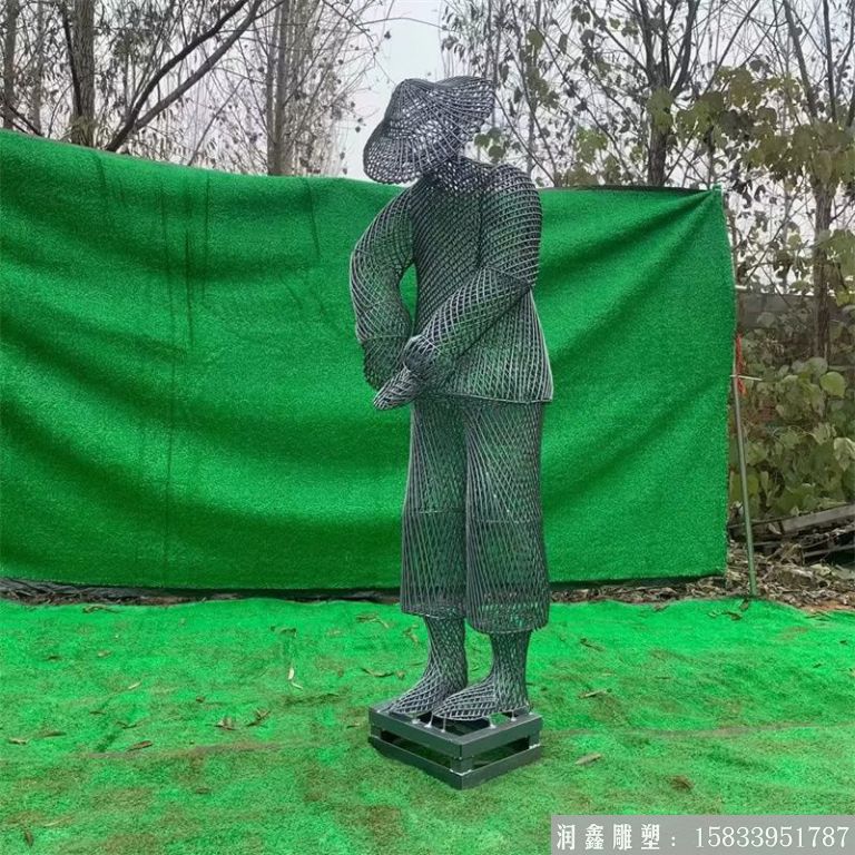 不銹鋼鏤空勞動農民雕塑 農耕雕塑鏤空裝飾